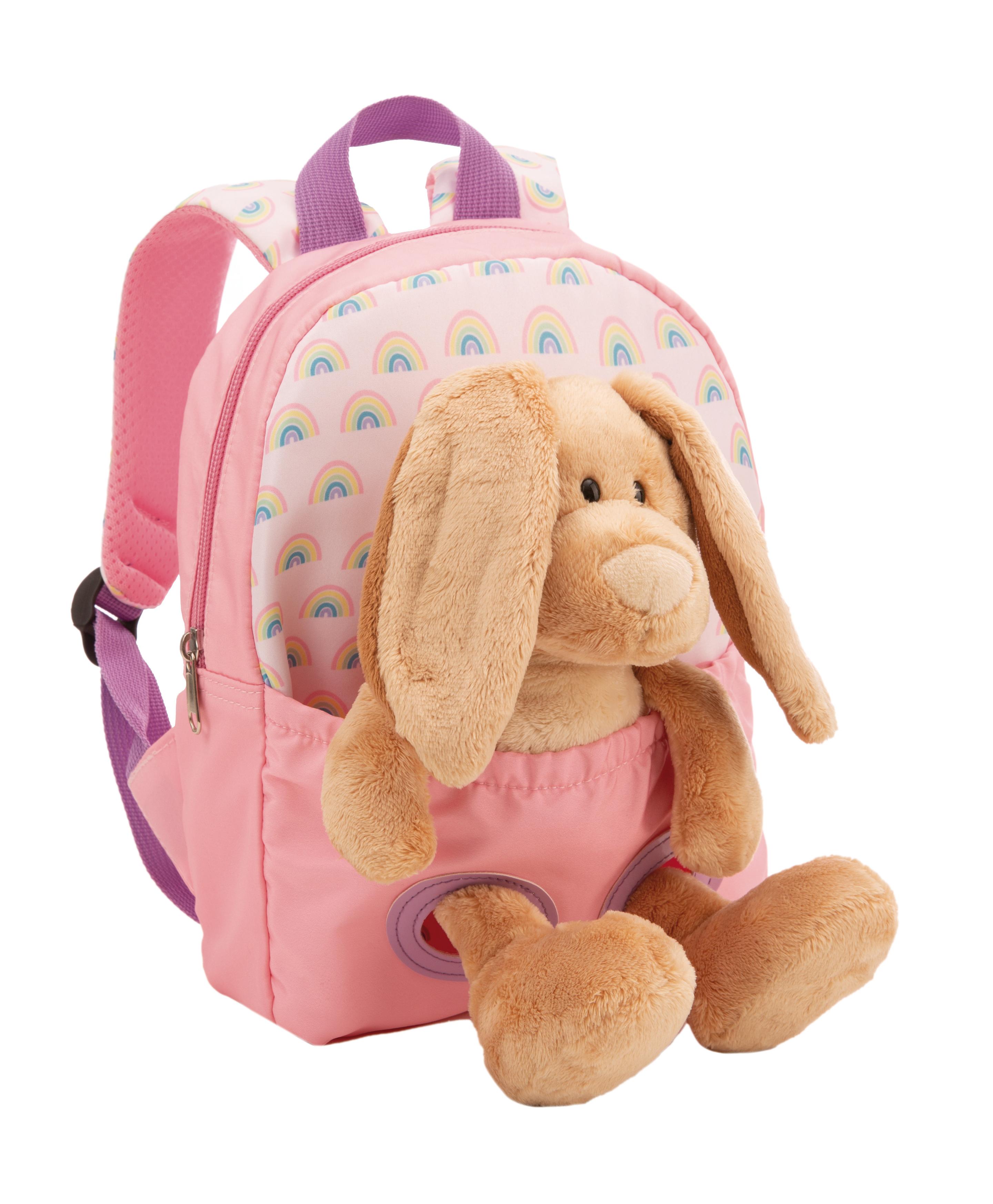 NICI Rucksack mit Plüschtier 21x26cm Hase 25cm rosa