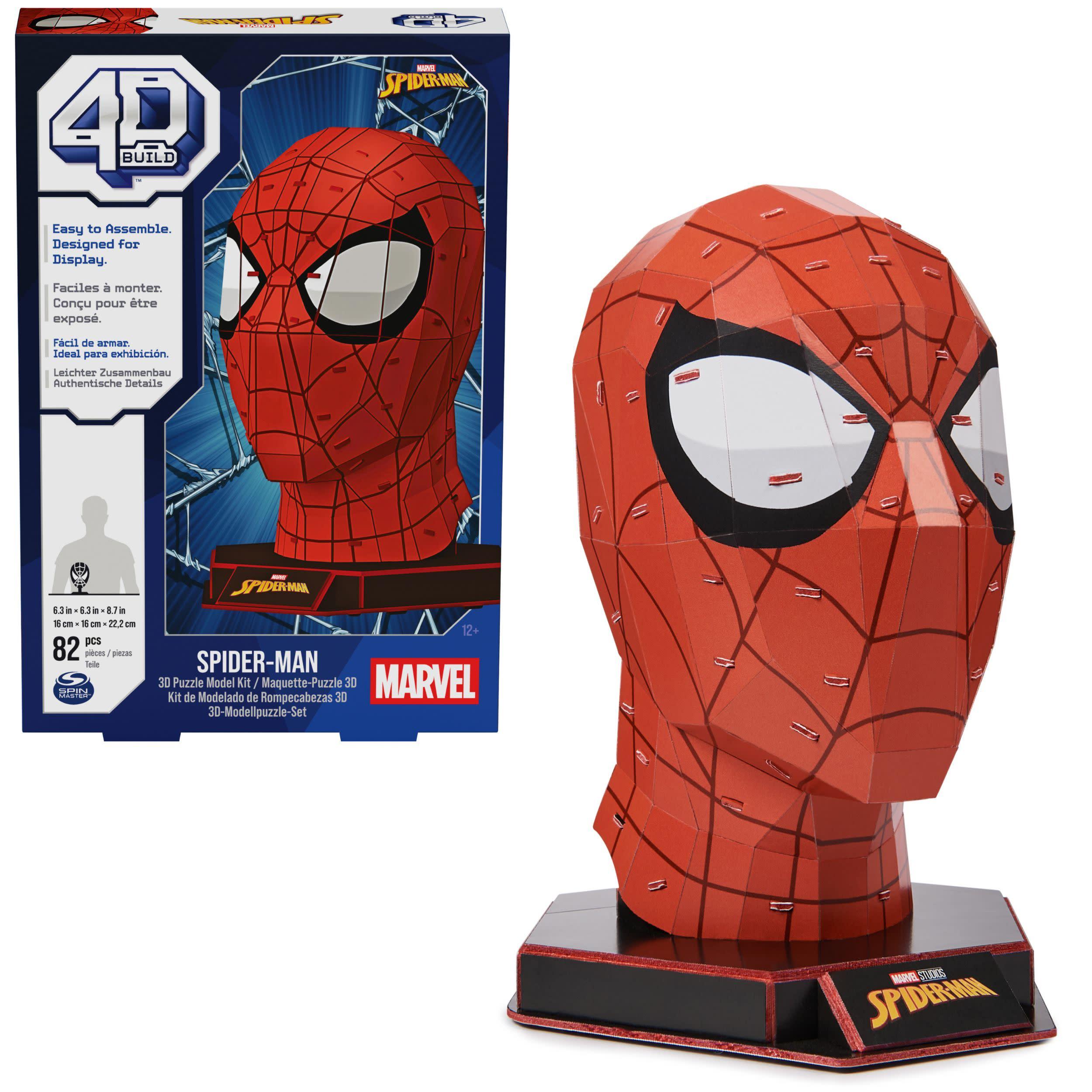 Spin Master 4D Build - Marvel Spiderman Büste - detailreicher 3D-Modellbausatz aus hochwertigem Karton, 82 Teile