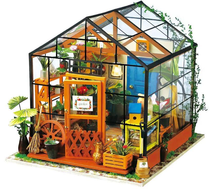 ELLIOT Robotime - DIY Miniaturhaus - (DIY House - 19.5 x 17.5 x 17.5 cm) Cathy's Blumen-Treibhaus (Holzbausatz)