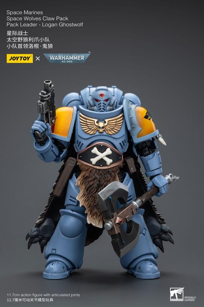 Warhammer 40k Actionfigur 1/18 Space Marines Space Wolves Claw Pack Pack Leader -Logan Ghostwolf 12 cm